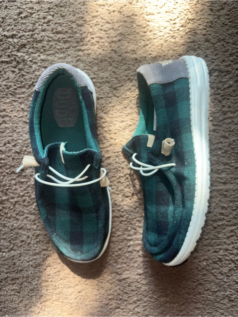 Men shoes Green Plaid Slip-On Shoes with White Sole